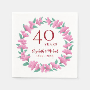 Ruby Floral Pink Green Kreath zum 40. Jahrestag Serviette