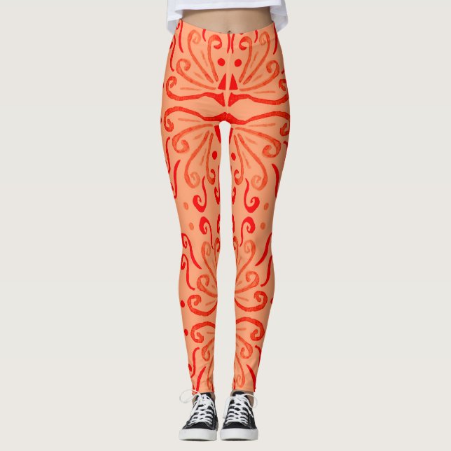 Ruby Floral: Tribal Geometric Pattern. Leggings (Vorderseite)