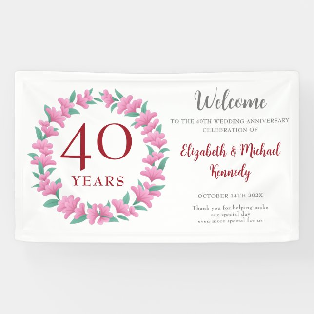 Ruby Floral Wreath Wedding zum 40. Jubiläum Banner (Horizontal)