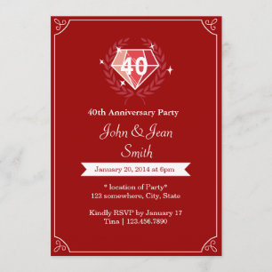 Ruby Gems 40e Mariage Invitations du Parti Anniver