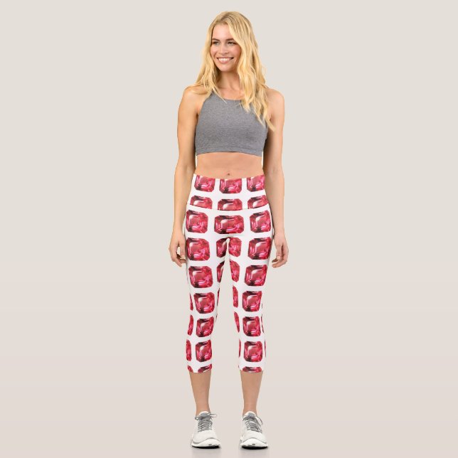 Ruby Gemstone Rujon Birthstone Rot Capri Leggings (Vorderseite)