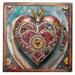 Ruby Granatapfel-Herz Steampunk-Serie Fliese