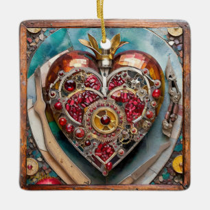 Ruby Granatapfel-Herz Steampunk-Serie Keramikornament