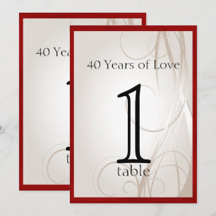 Ruby Heart 40. Jubiläums-Tischnummer Einladung