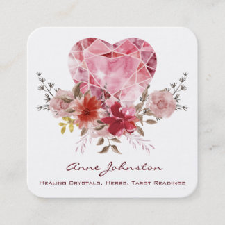 Ruby Heart and Blume Square Business Card Quadratische Visitenkarte