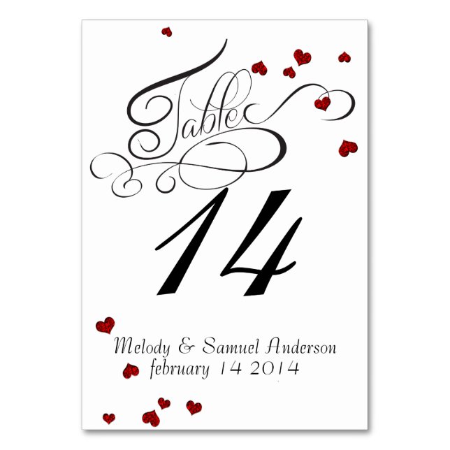 Ruby Heart Confetti Table Card Tischnummer (Vorderseite)
