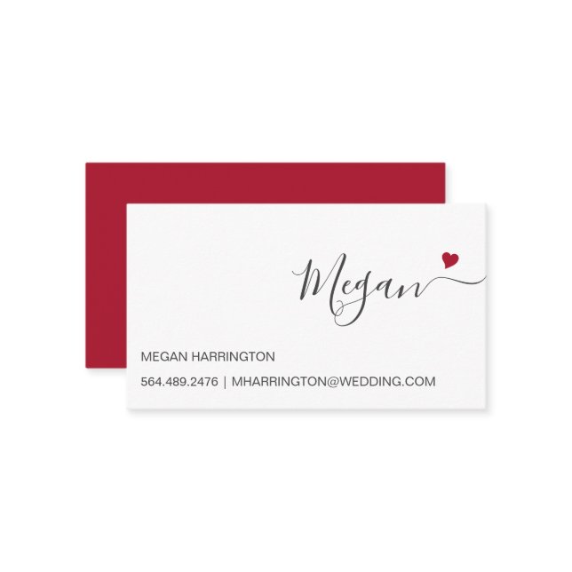 Ruby Heart Simple Elegante Typografie Custom Visitenkarte (Vorderseite/Rückseite Beispiel)