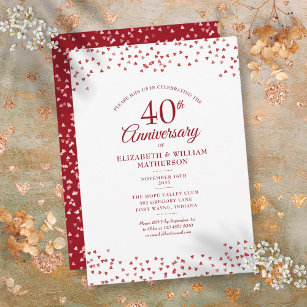 Ruby Hearts Confetti zum 40. Hochzeitstag Einladung