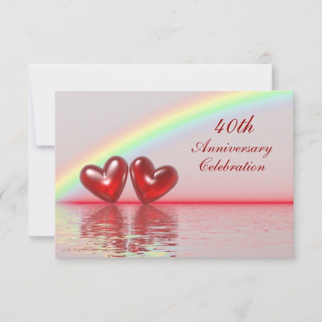 Ruby Hearts zum 40. Jahrestag Einladung (Vorderseite)
