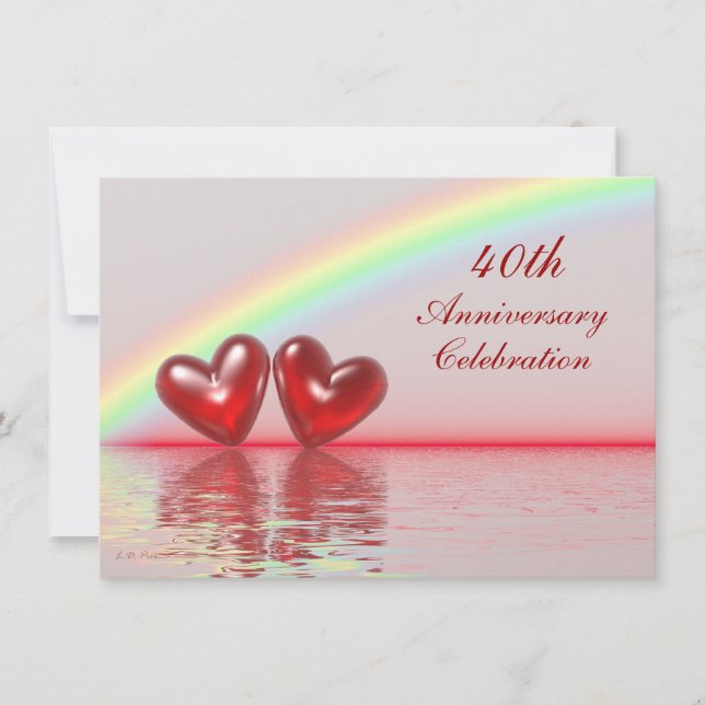 Ruby Hearts zum 40. Jahrestag Einladung (Vorderseite)