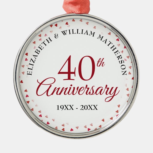 Ruby Hearts zum 40. Jahrestag Ornament Aus Metall (Vorne)