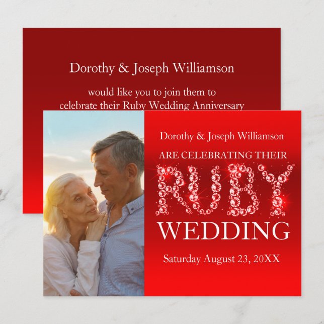 Ruby Hochzeit Funkelsteine Foto Party laden 40 Einladung (Vorne/Hinten)