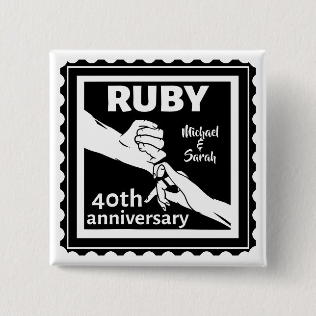 Ruby Hochzeitstag mit Händen 40. Button (Vorderseite)
