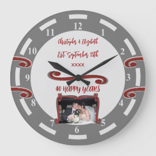 Ruby-Jubiläum 40 Jahre Namen Foto grau Große Wanduhr