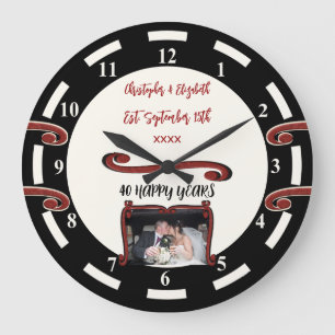 Ruby-Jubiläum 40 Jahre Namen Foto schwarz Große Wanduhr