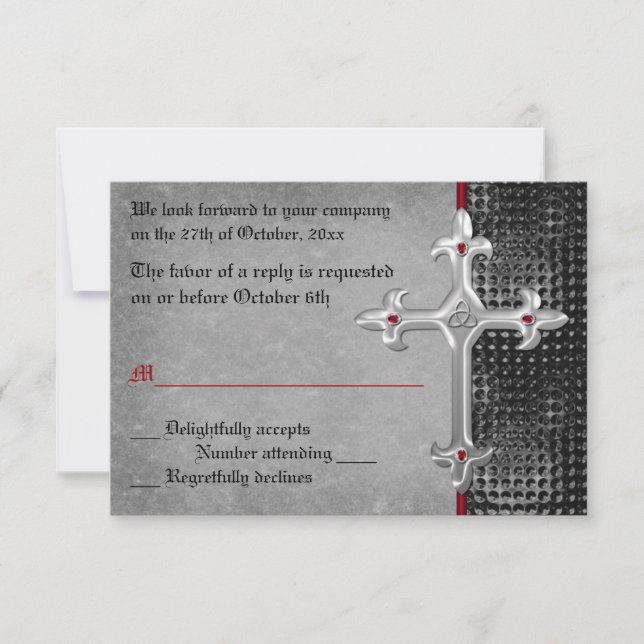 Ruby Medieval Celtic Cross RSVP Card (Vorderseite)