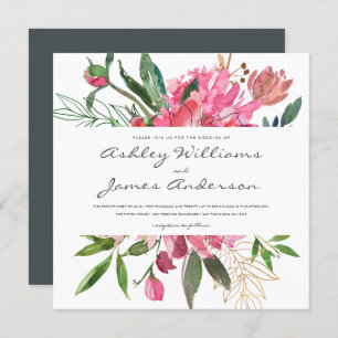 Ruby Peony Floral Wedding Einladung Platz