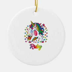 Ruby personalisiertes Namens-Einhorn-Mädchen-Gesch Keramik Ornament