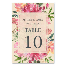 Ruby Pink Peony Botanical Ivory Wedding Tischnummer