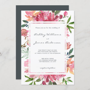 Ruby Pink Peony Botanical Wedding Einladung