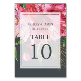 Ruby Pink Peony Botanical Wedding Tischnummer