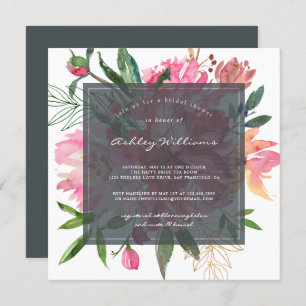 Ruby Pink Peony Floral Bridal Shower Invitation