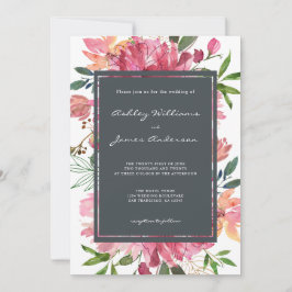 Ruby Pink Peony Floral Wedding Einladung
