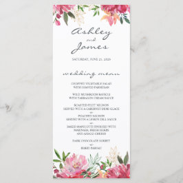 Ruby Pink Peony Floral Wedding Menu Menükarte