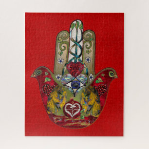 Ruby Pomegranate Heart Red Bird Hamsa