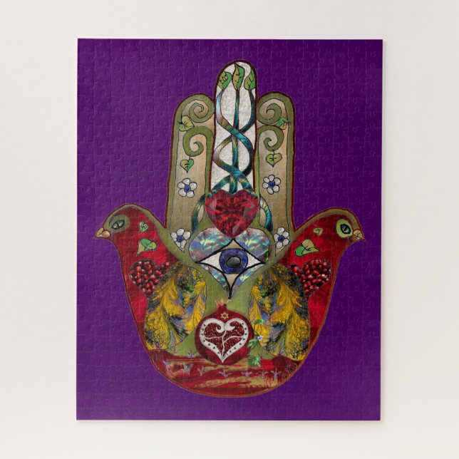 Ruby Pomegranate Heart Red Bird Hamsa (Vertikal)