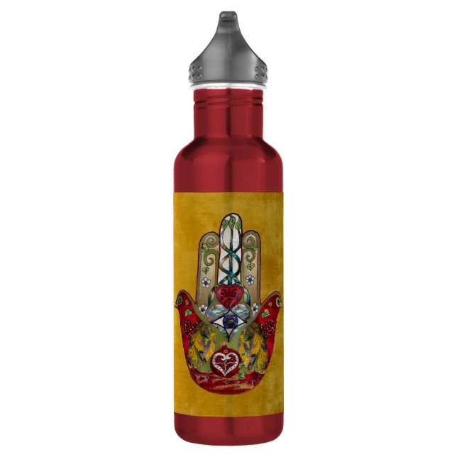 Ruby Pomegranate Heart Red Bird Hamsa Edelstahlflasche (Rechts)