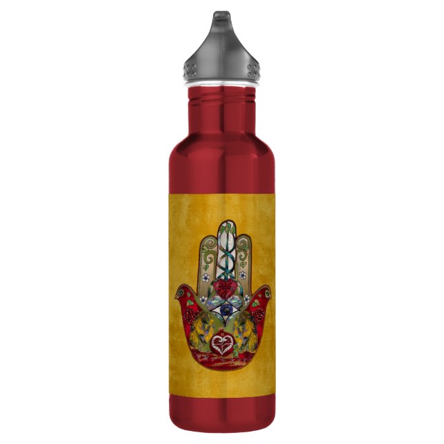 Ruby Pomegranate Heart Red Bird Hamsa Edelstahlflasche (Rechts)