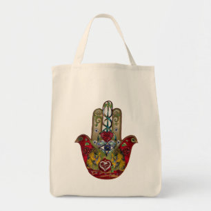 Ruby Pomegranate Heart Red Bird Hamsa Tragetasche
