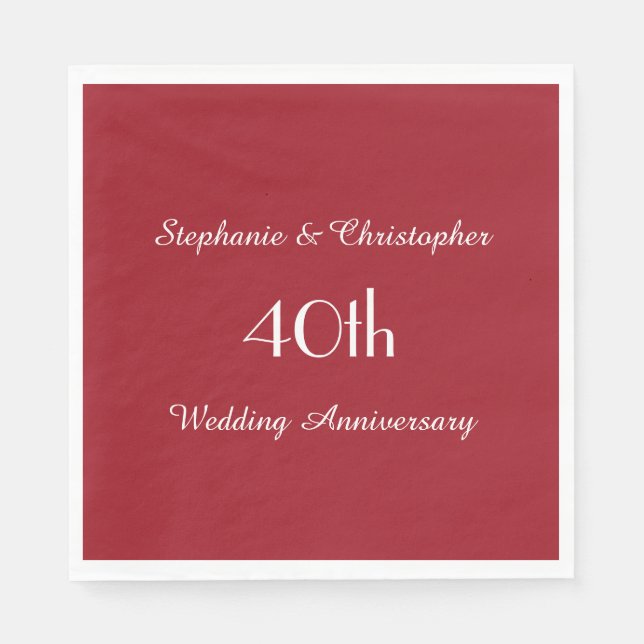 Ruby Red 40th Anniversary Party Paper Napkin Serviette (Vorderseite)