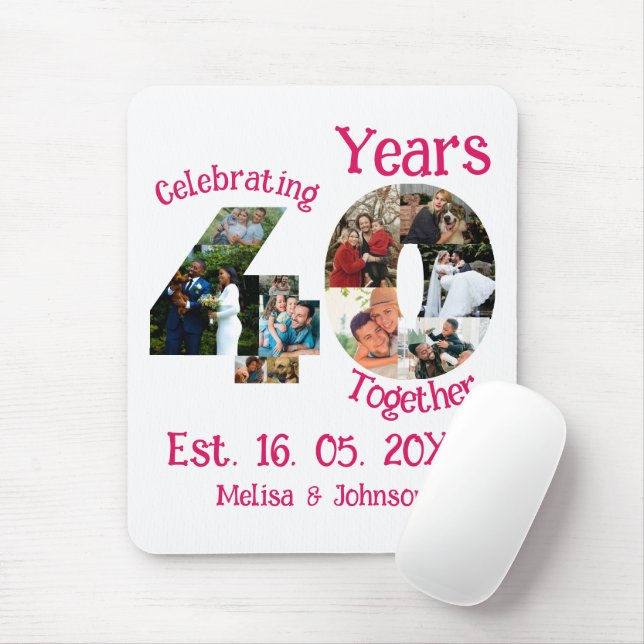 Ruby Red 40th Wedding Anniversary 11 Foto Collage Mousepad (Mit Mouse)