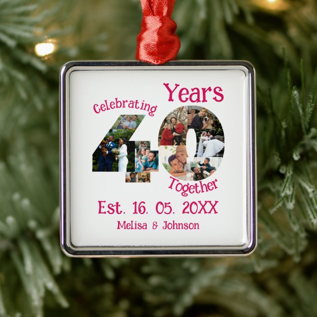 Ruby Red 40th Wedding Anniversary 11 Foto Collage Ornament Aus Metall (Baum)