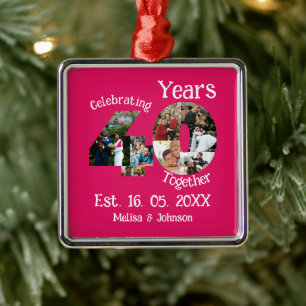 Ruby Red 40th Wedding Anniversary 11 Foto Collage Ornament Aus Metall