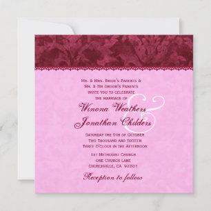 Ruby Red and Pink Damask Wedding Template V16 Einladung