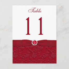 Ruby Red and White Floral Tischnummer Post Card
