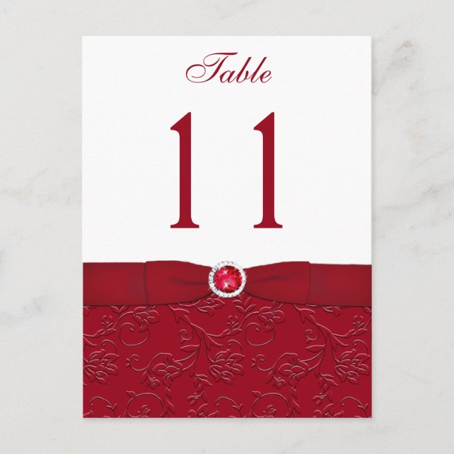 Ruby Red and White Floral Tischnummer Post Card (Vorderseite)