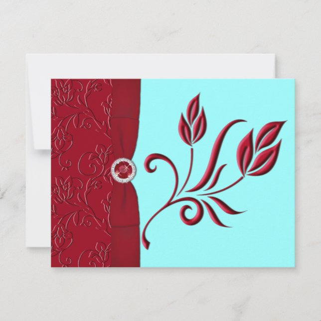 Ruby Red & Aqua RSVP Card (Vorderseite)