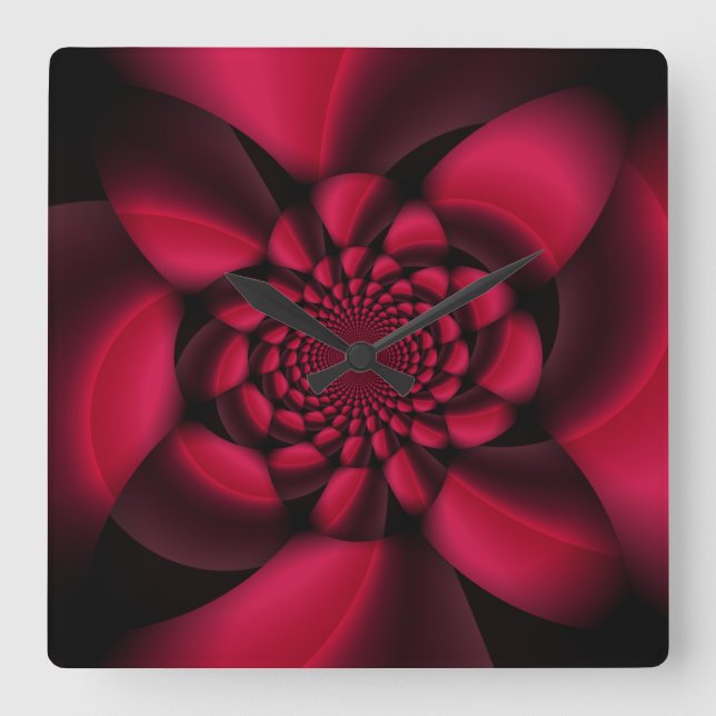 Ruby Red Black Petal Quadratische Wanduhr (Vorderseite)