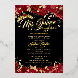 Ruby Red Black Rosen Mis Quince Quinceanera Folieneinladung