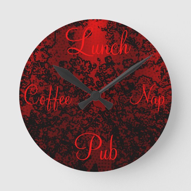 Ruby red black stylish floral vibrant elegant runde wanduhr (Vorderseite)