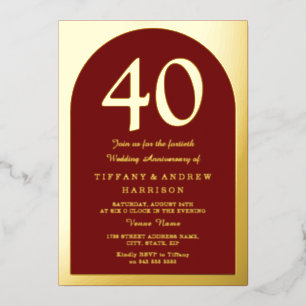 Ruby Red Burgundy 40. Hochzeitstag Gold Folieneinladung