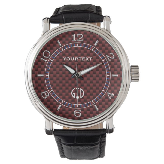 Ruby Red Carbon Fibre Personalisiert Dial Armbanduhr (Vorderseite)