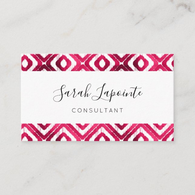 Ruby Red Chic & Elegante Ikat Muster Visitenkarte (Vorderseite)