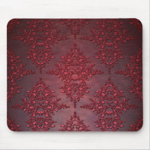 Ruby Red Distressed Damask Mousepad