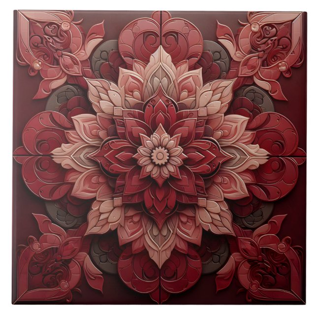 Ruby Red Elegance 3D Effect Designer Tile Fliese (Vorderseite)