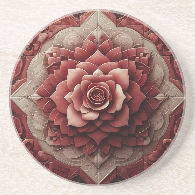 Ruby Red Elegance Dessous de verre en grès 3D (Devant)
